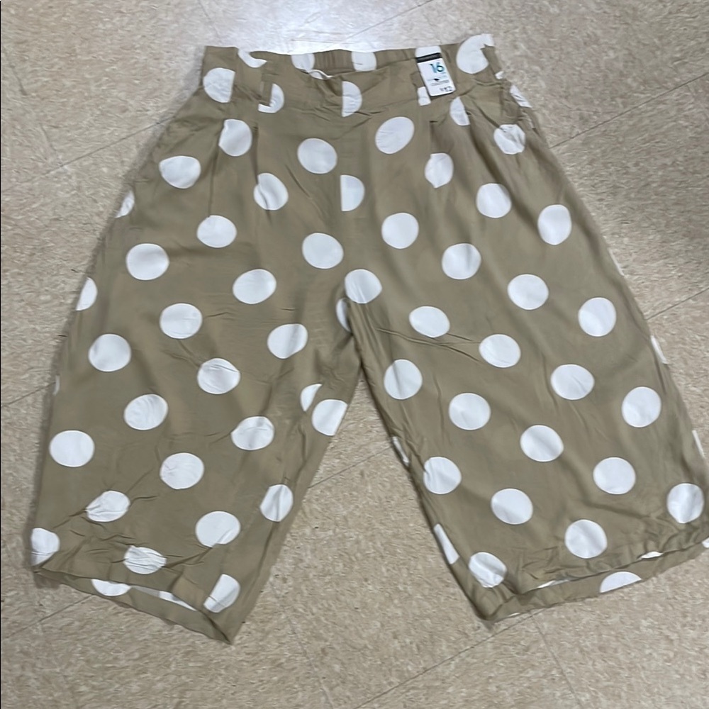 NWT Primark Polka Dot Wide Leg Culottes Tan White Size 16 MSRP $12@